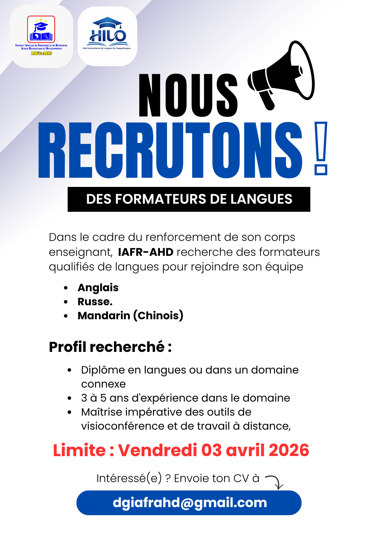 Recrutement IAFR-AHD